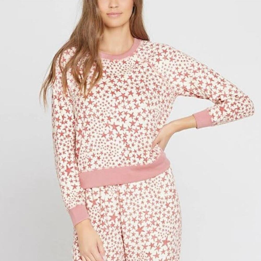L*Space Star Print Stars Align Long Sleeve PJ top in Pink/Cream, size XS NWT